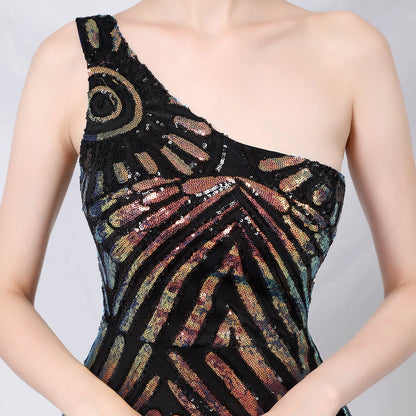 One Shoulder Sequin Fishtail Formal Dress