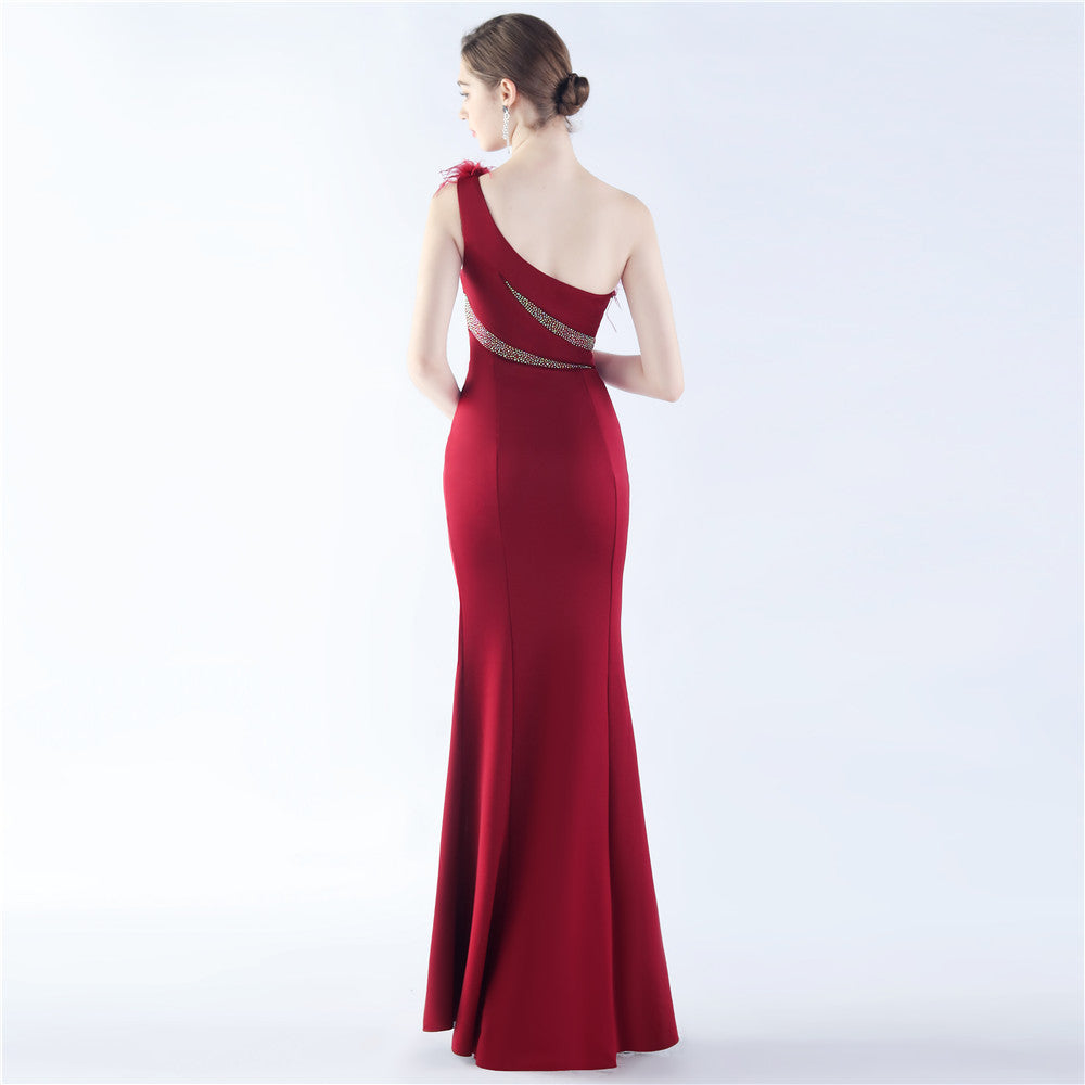 Fur Rhinestone Formal Dress