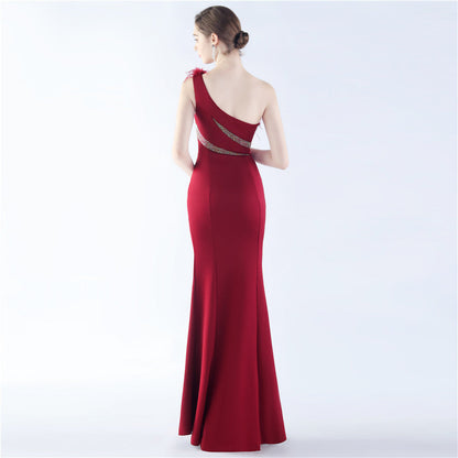 Fur Rhinestone Formal Dress
