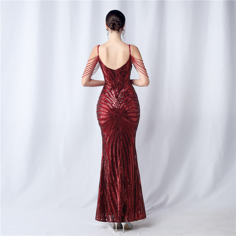 Beaded Halter Formal Dress