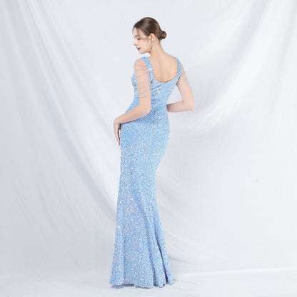 ベルベット裏地ビーズ付きフォーマルドレス