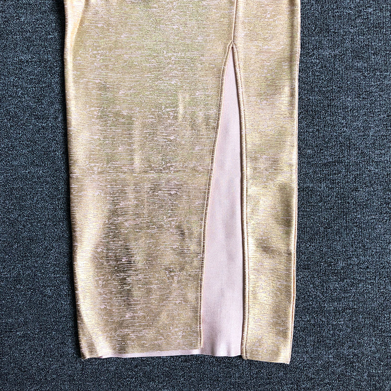 ABITO LUNGO SOTTOVESTE CON SPACCHI ORO E SCHIENA SENZA SCHIENA 