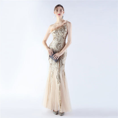 Mesh Sequined Formal Dress