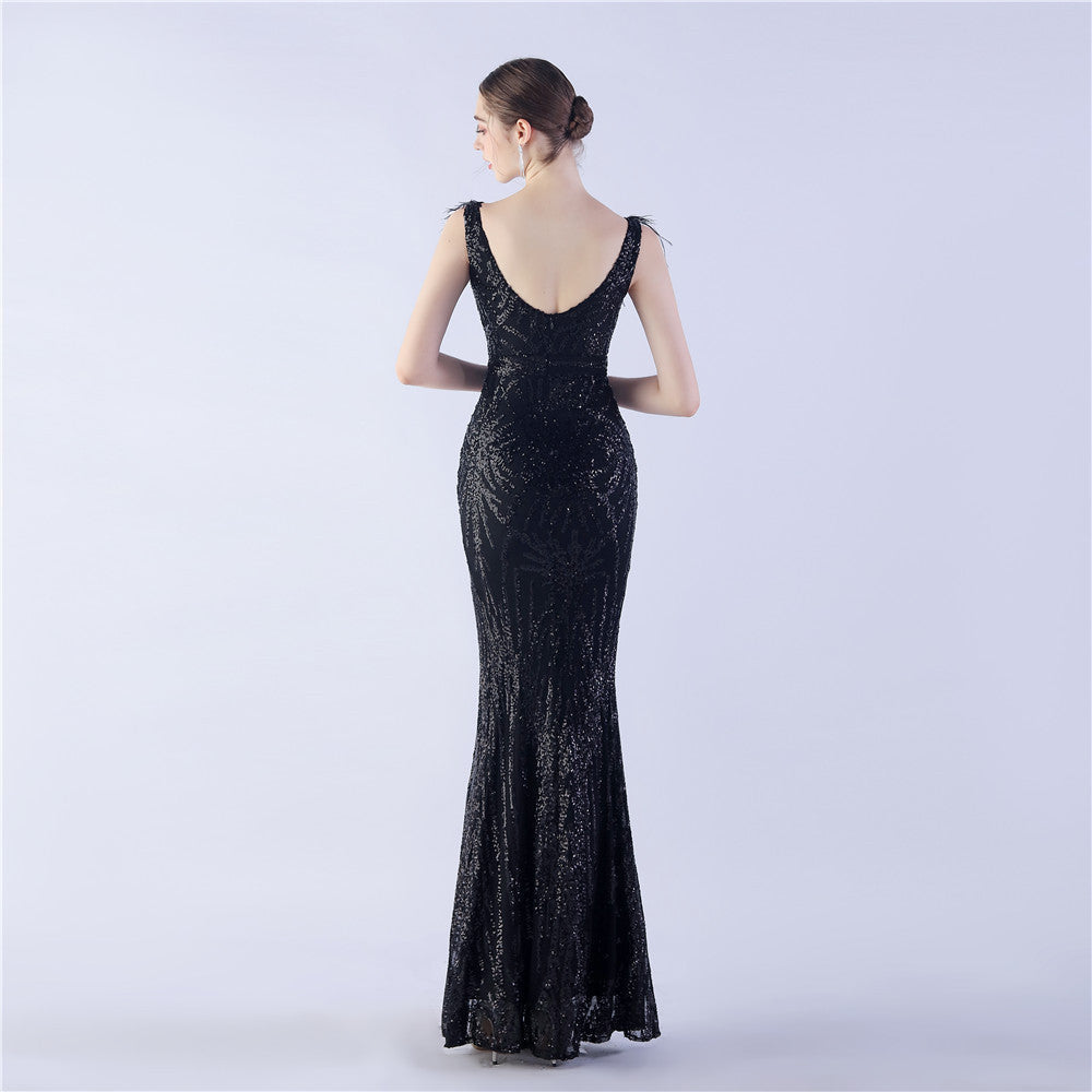 Camel Hair Side Split Formal Dress