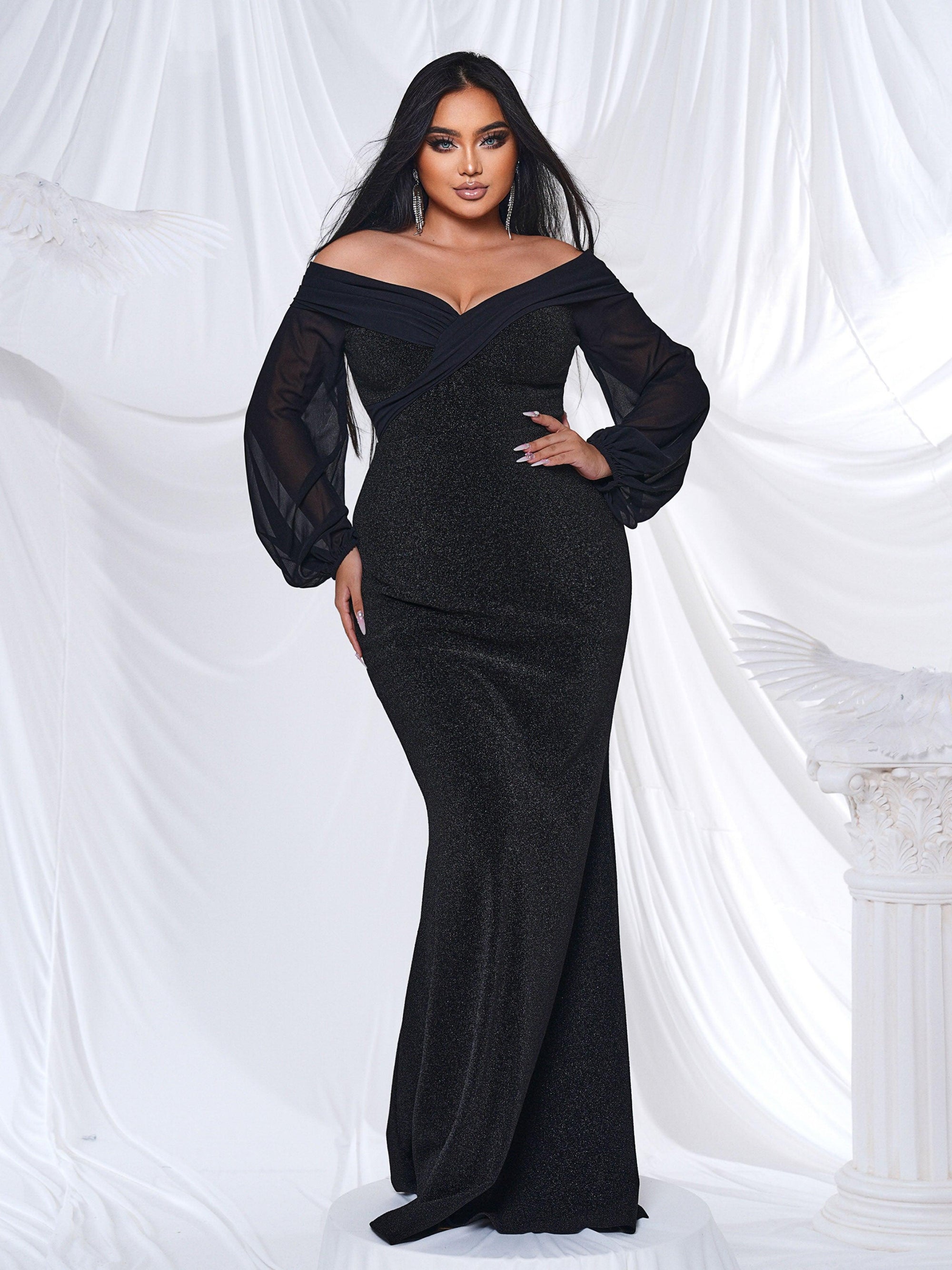 Plus Off Shoulder Mermaid Maxi Dress