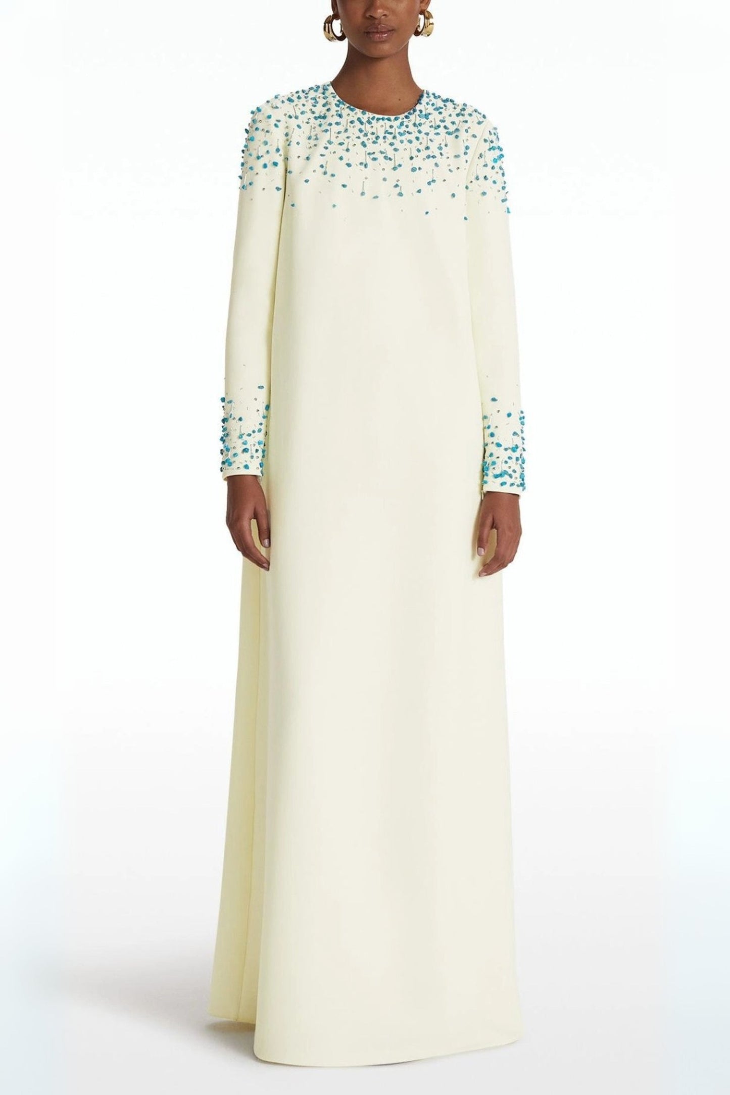 Rhinestone embellished Round Neck Maxi Dress in beige