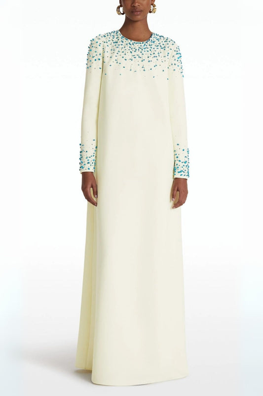 Rhinestone embellished Round Neck Maxi Dress in beige
