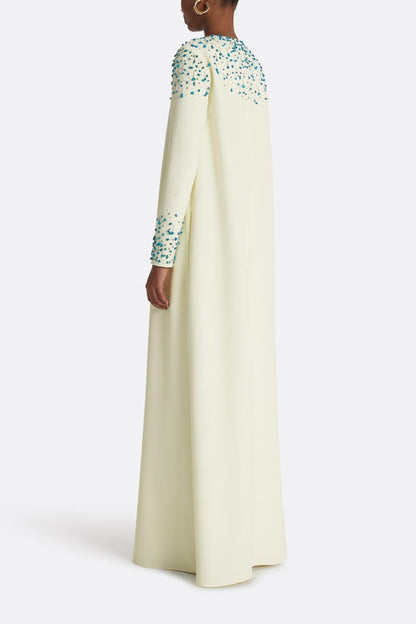 Rhinestone embellished Round Neck Maxi Dress in beige