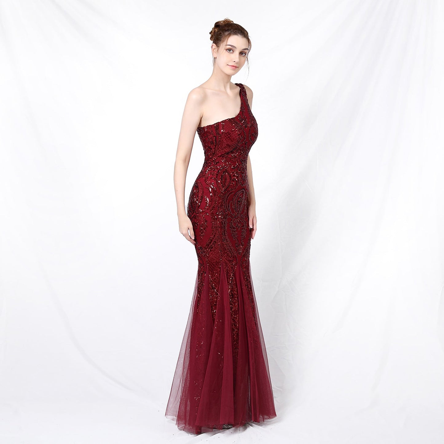 One Shoulder Beaded Formal Dress