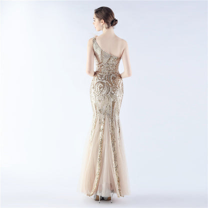 Mesh Sequined Formal Dress