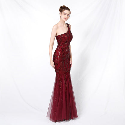 One Shoulder Beaded Formal Dress