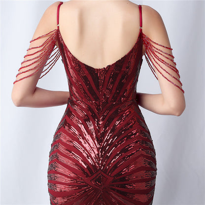 Beaded Halter Formal Dress