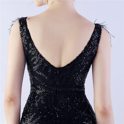 Camel Hair Side Split Formal Dress