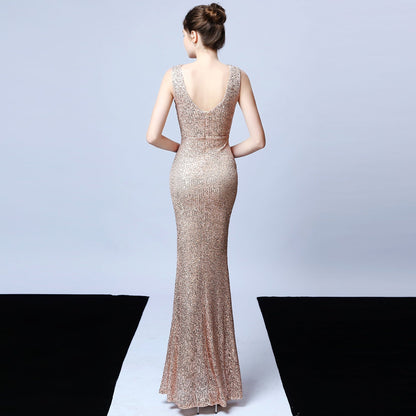 Long Sleeveless Sequin Formal Dress