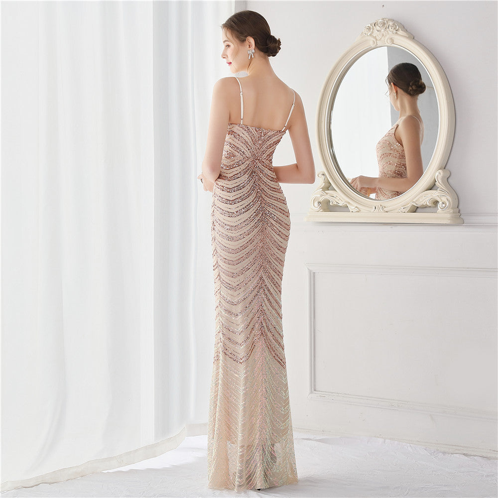 Wave Gradient Beaded Formal Dress