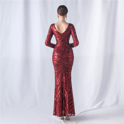 長袖ビーズフォーマルドレス