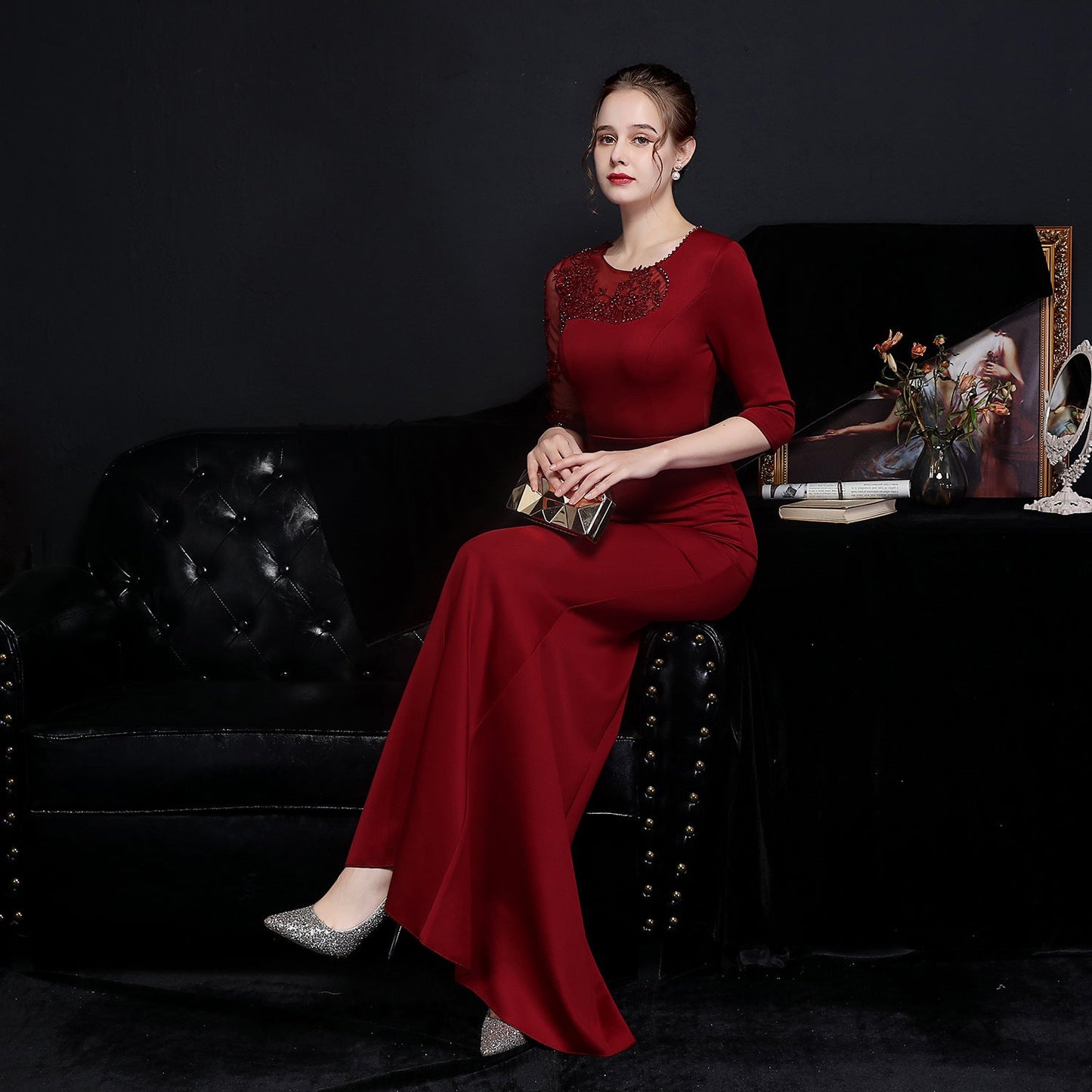 Lace Rhinestone Formal Dress