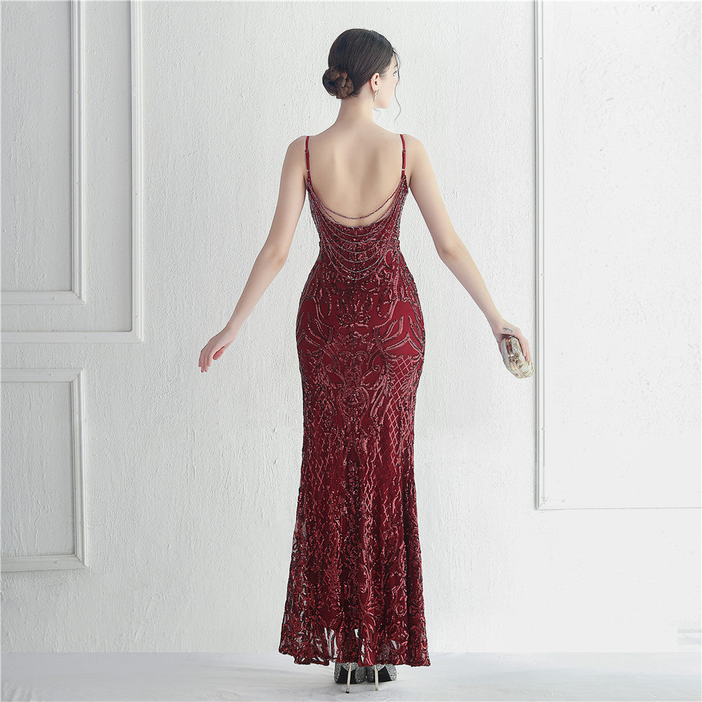 Positioned Floral Beaded Formal Dress