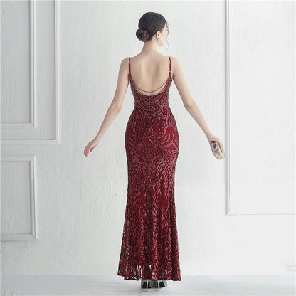 Positioned Floral Beaded Formal Dress