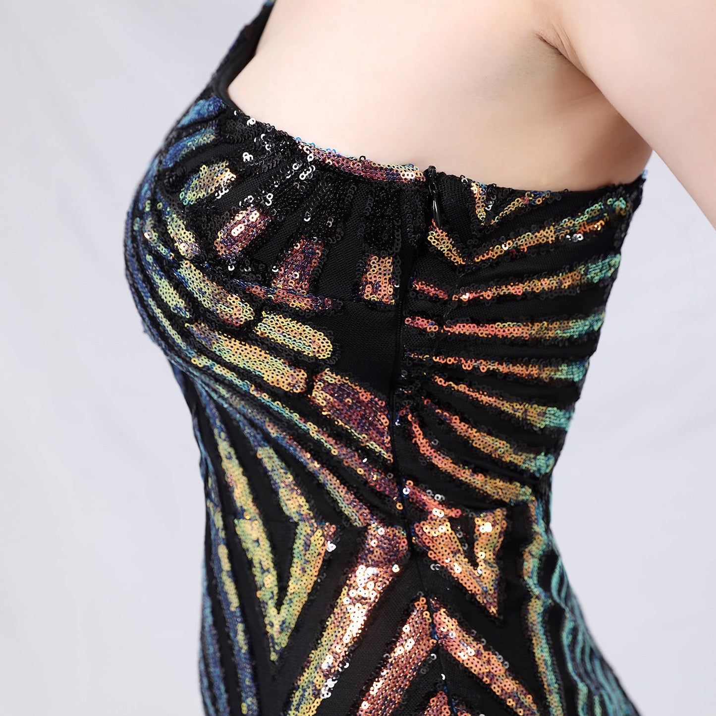 One Shoulder Sequin Fishtail Formal Dress