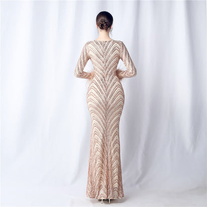 Ostrich Fur Long Sleeve Formal Dress