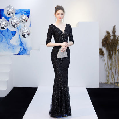 Neck Sequin Formal Dress