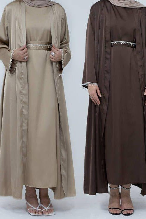 4pcs Set Cardigan+without  Sleeves Inner Dress+Crystal Chain+Hijab