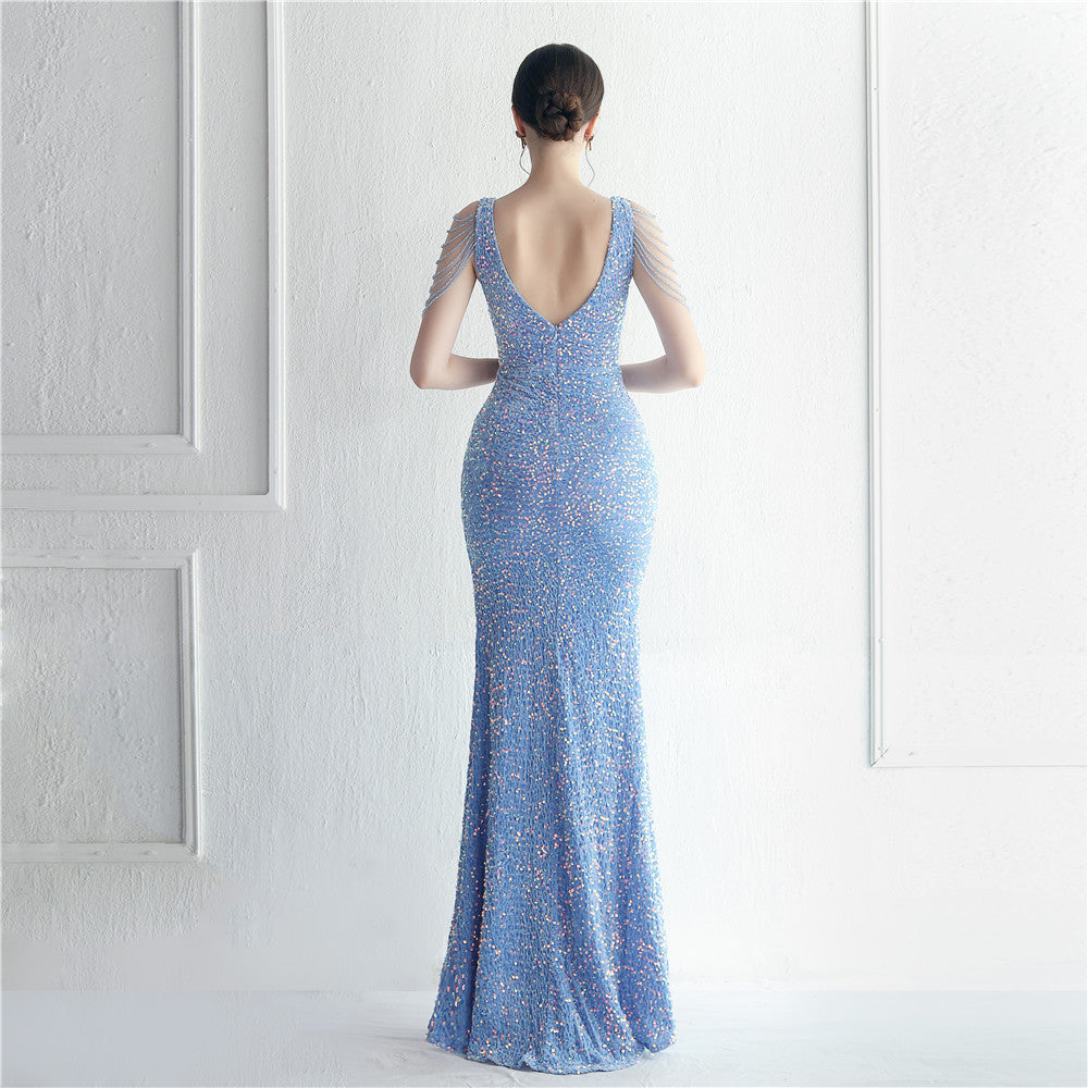 Backed Beaded Formal Dress