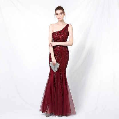 One Shoulder Beaded Formal Dress