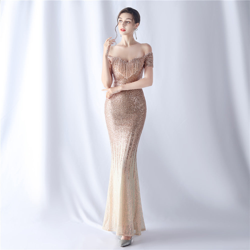 Gradient Beaded Formal Dress