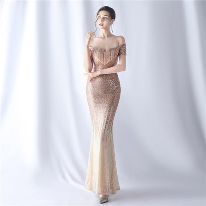 Gradient Beaded Formal Dress