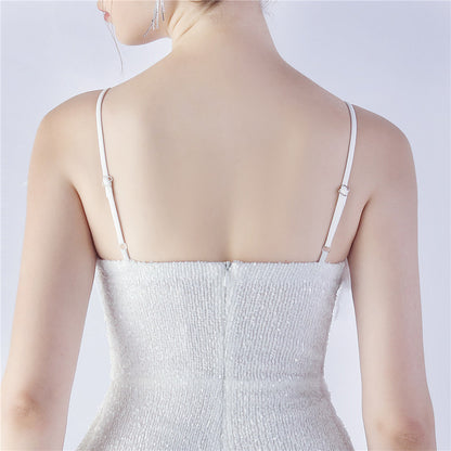 Ostrich Beaded Side Split Formal Dress