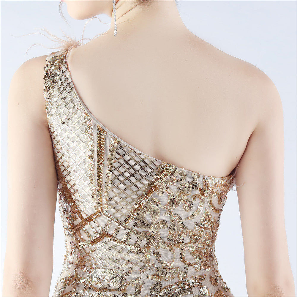 Mesh Sequined Formal Dress