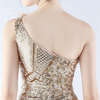 Mesh Sequined Formal Dress