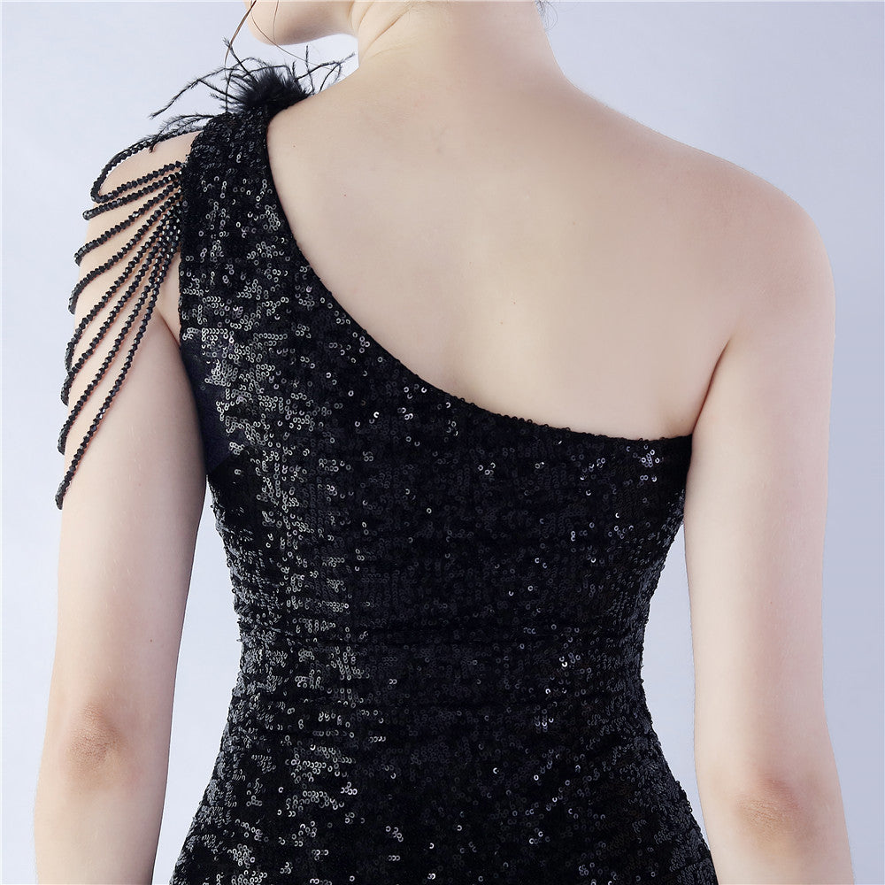 ダチョウの毛皮のイリュージョンビーズのフォーマルドレス