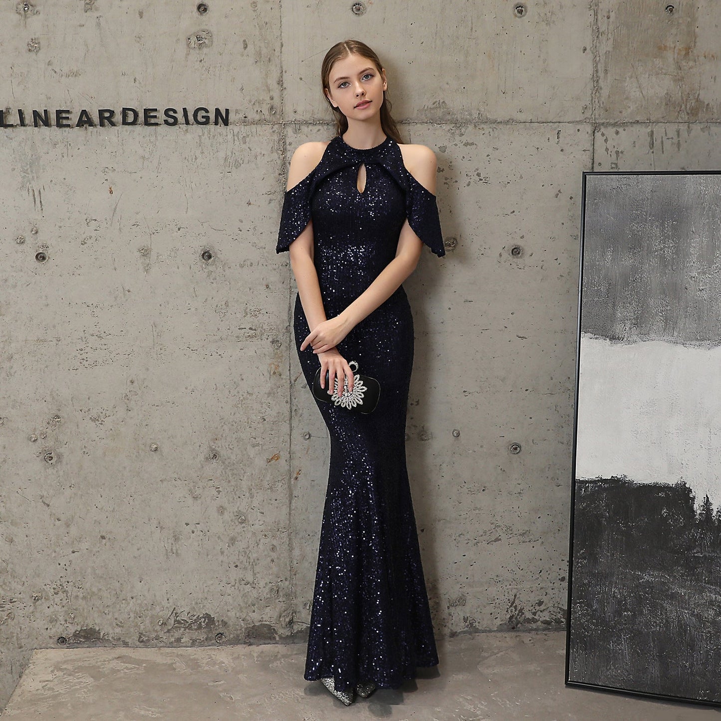 Short Sleeve Sequin Formal Dress