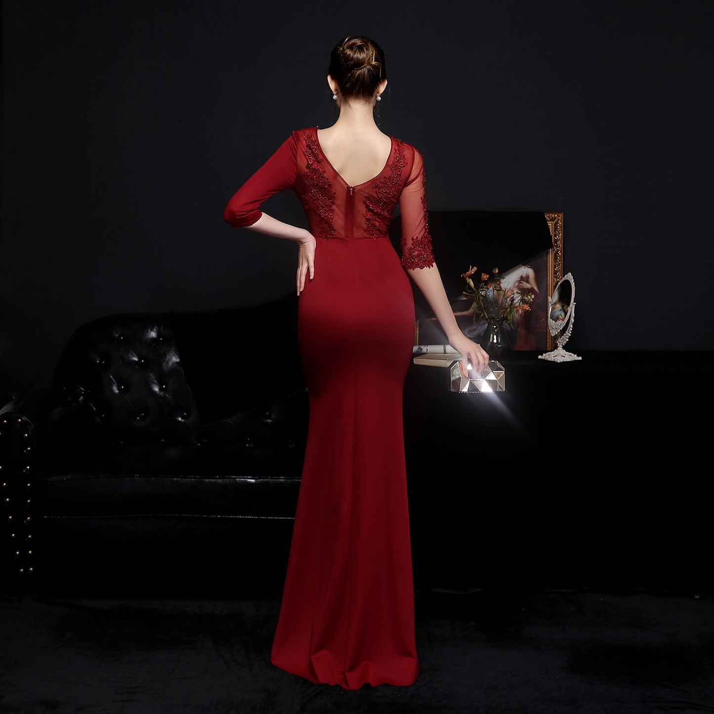 Lace Rhinestone Formal Dress