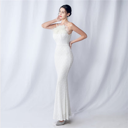 Camel hair and lattice beaded formal dresses
