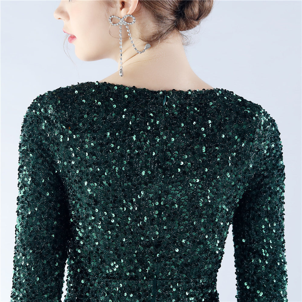Ostrich Fur Long Sleeve Formal Dress