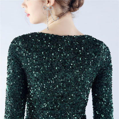 Ostrich Fur Long Sleeve Formal Dress