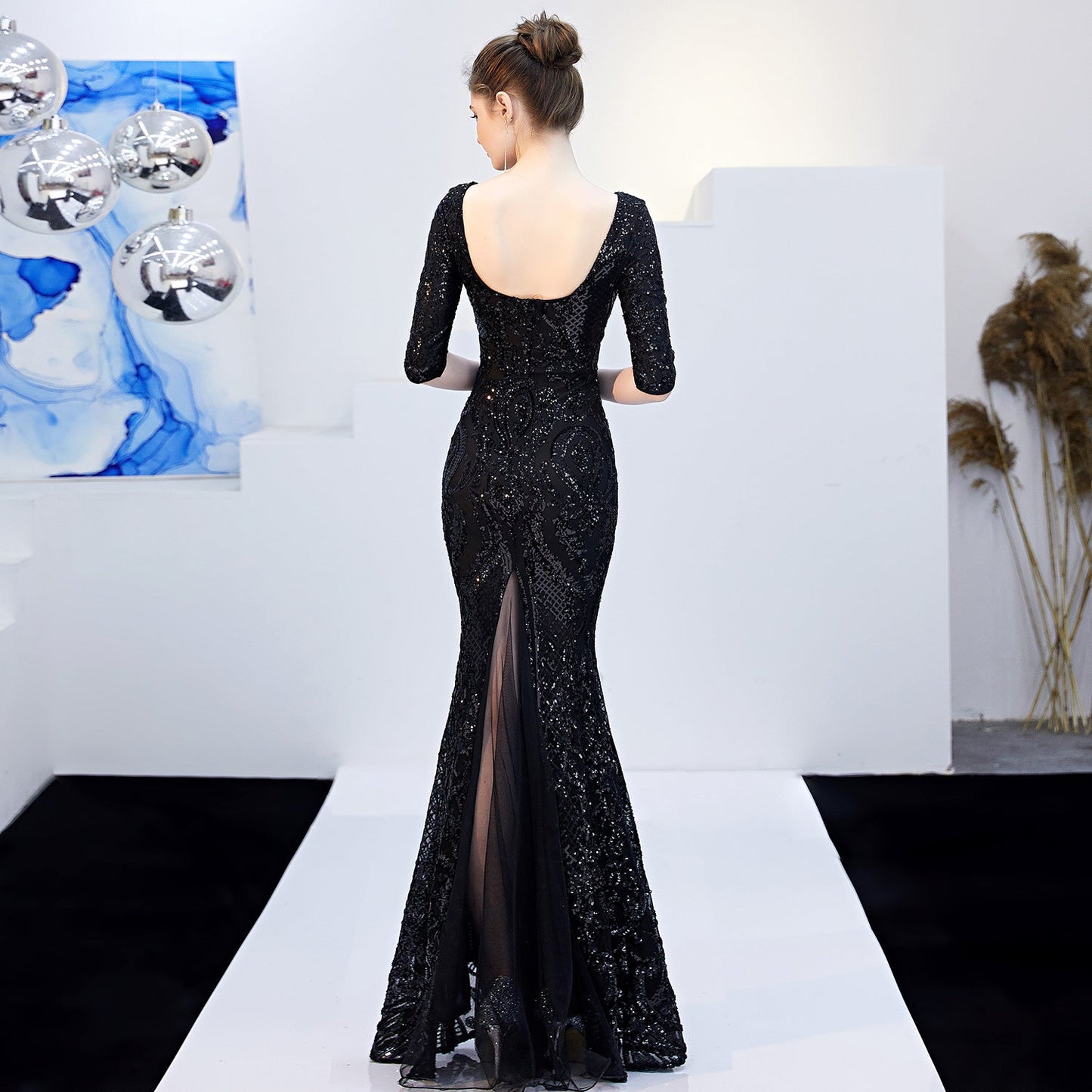 Neck Sequin Formal Dress