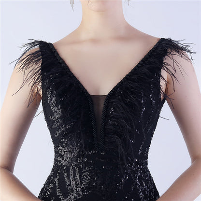 Camel Hair Side Split Formal Dress