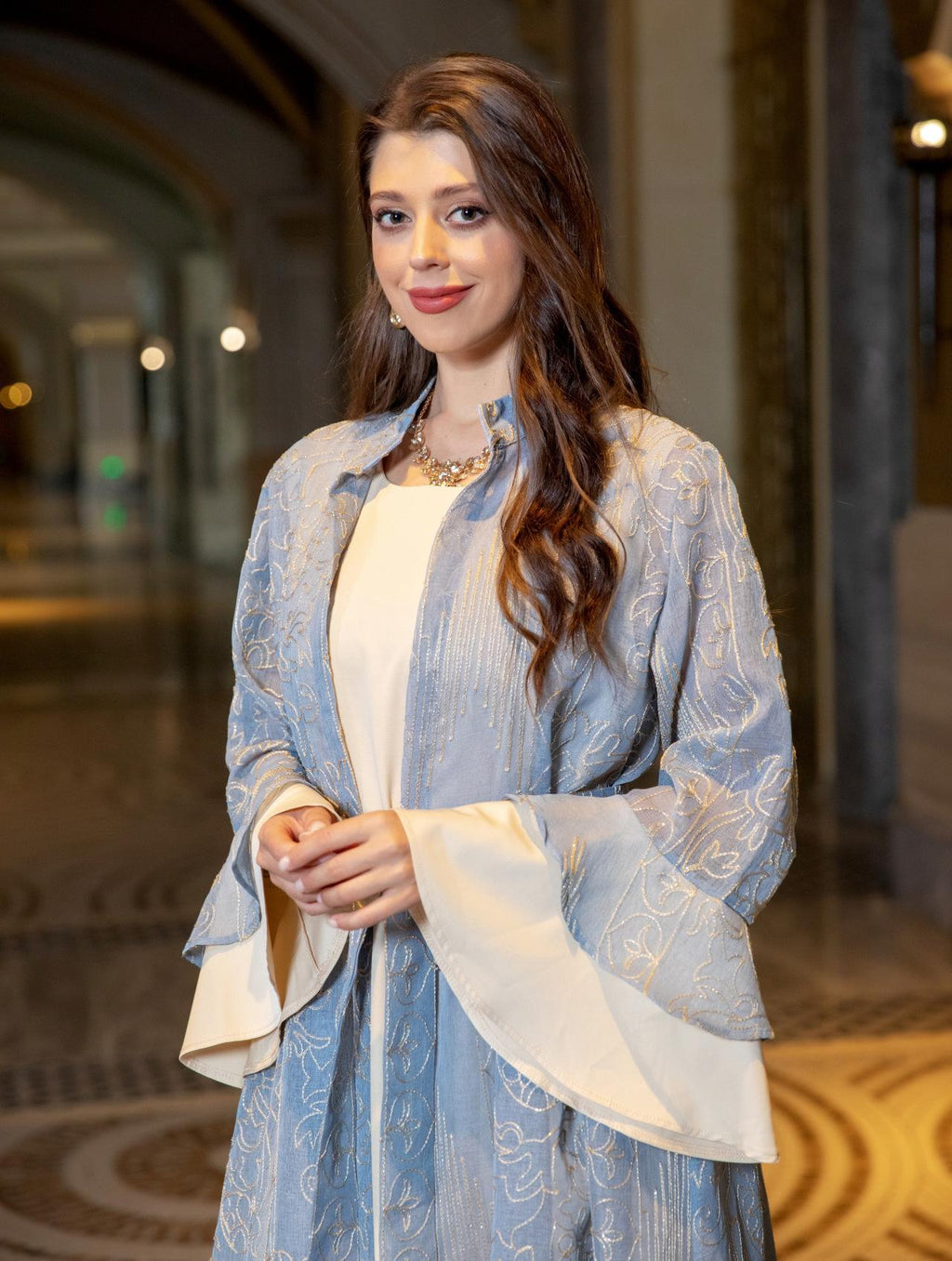 2 Pcs Suit Middle East Evening Dress Cross-border Muslim Lady Lotus Leaf Sleeve New Dress Abaya Robe