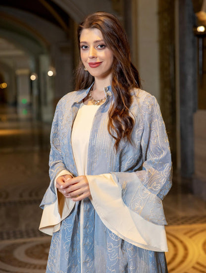 2 Pcs Suit Middle East Evening Dress Cross-border Muslim Lady Lotus Leaf Sleeve New Dress Abaya Robe