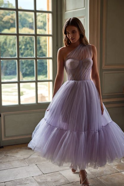 Lavender One-Shoulder Cocktail Tulle Dress