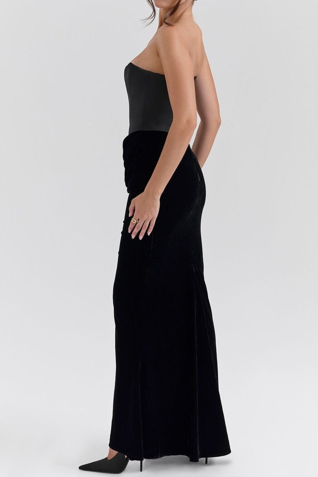 Strapless corset maxi dress in black