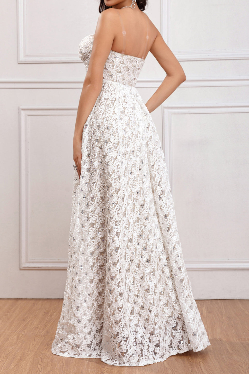 Aura sequin A line maxi dress in white