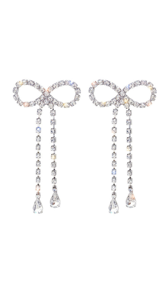 RHINESTONE BOW CHAIN EARRINGS