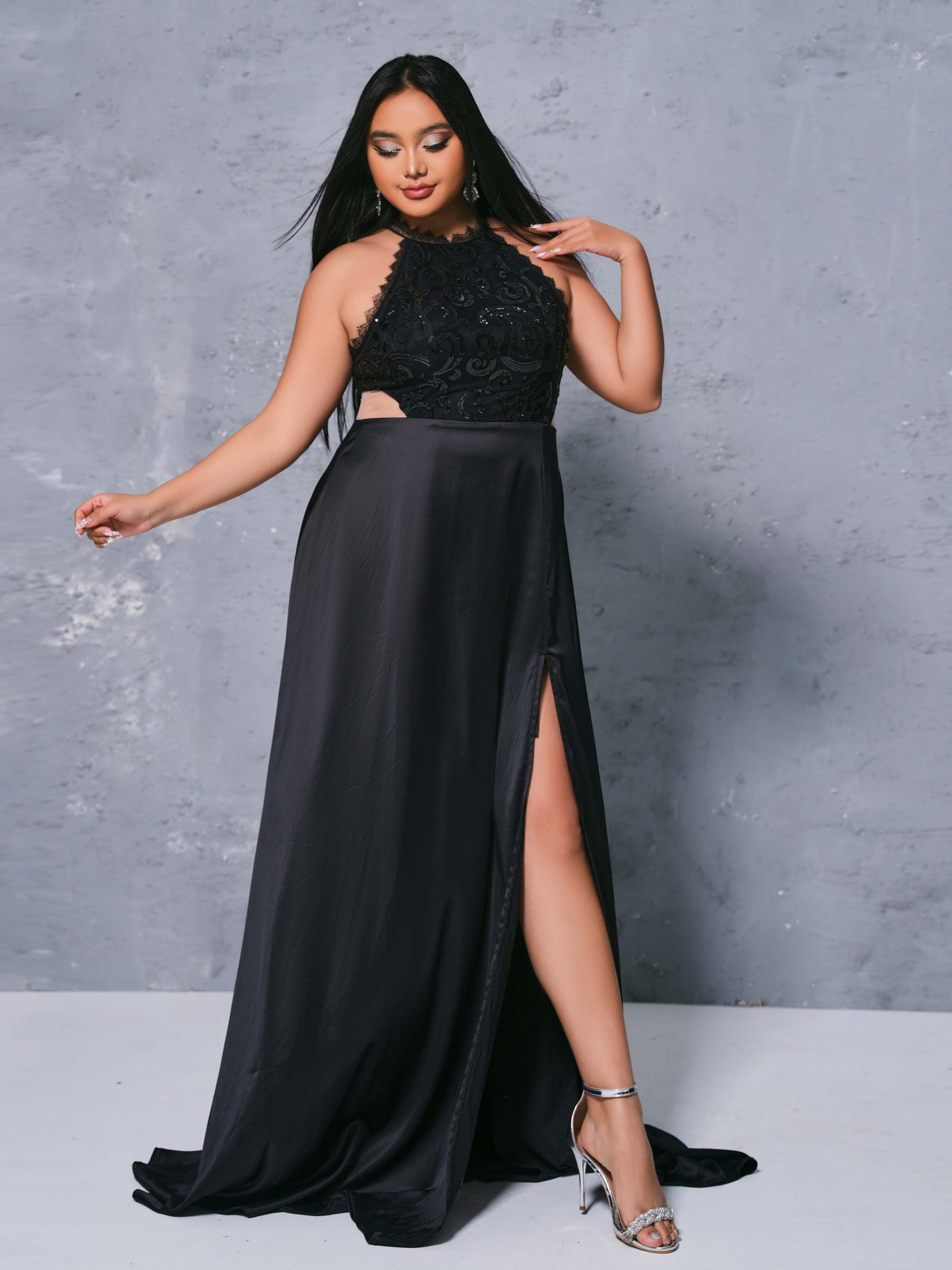 Plus Size Cutout Halter Split Dress