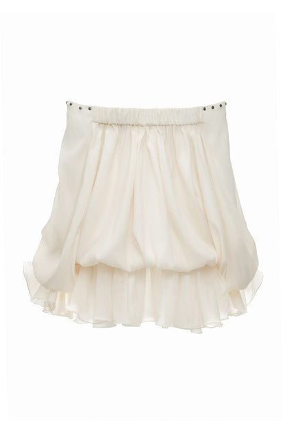 off-shoulder flared sleeve mini shirt dress in white
